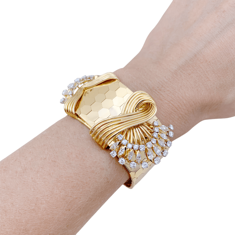 Bracelet vintage ruban en or rose et diamants - Castafiore
