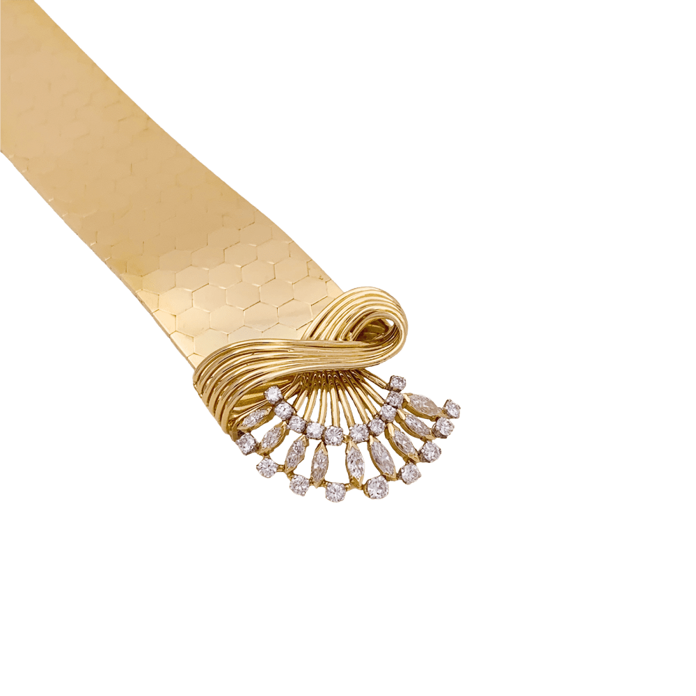 Bracelet vintage ruban en or rose et diamants - Castafiore