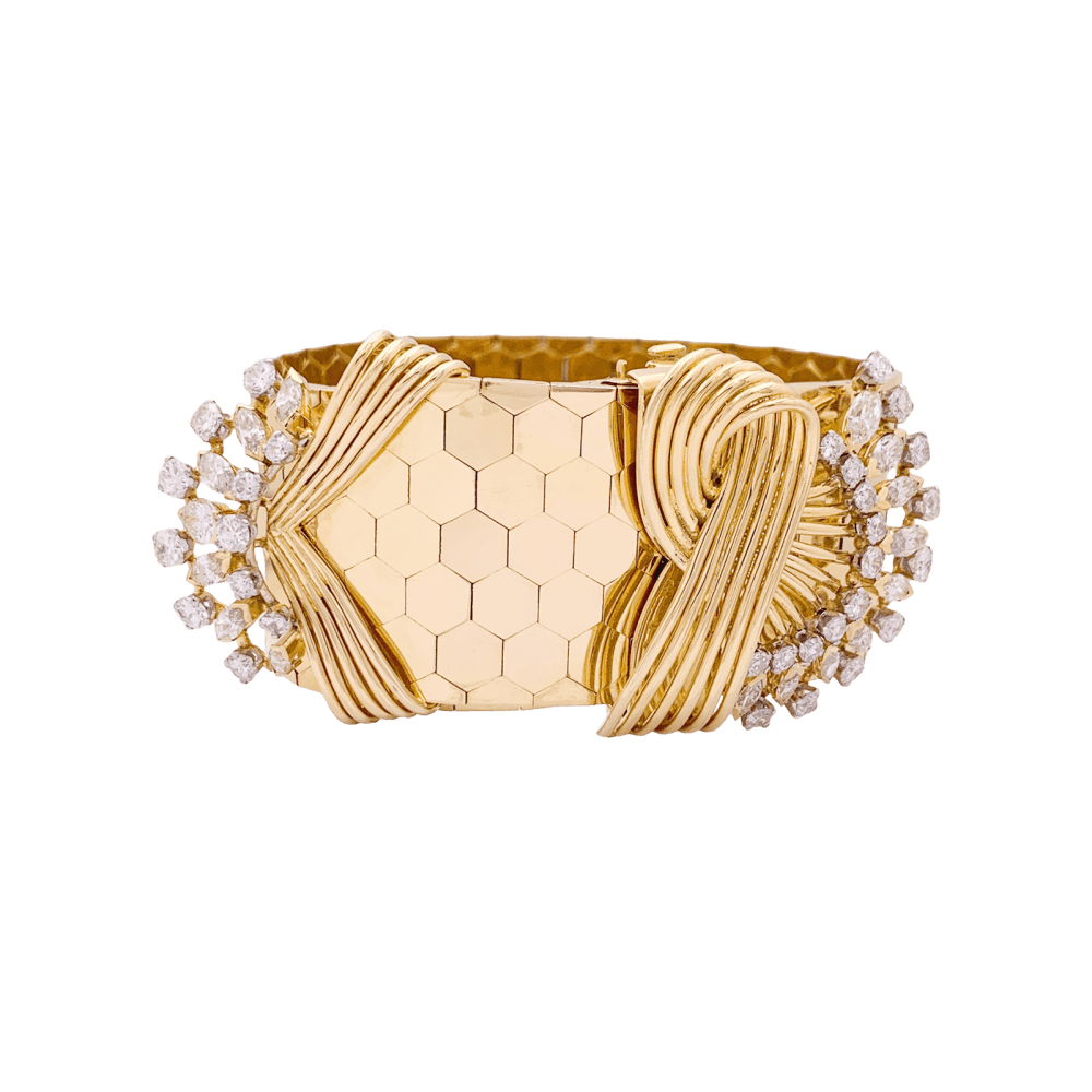 Bracelet vintage ruban en or rose et diamants - Castafiore