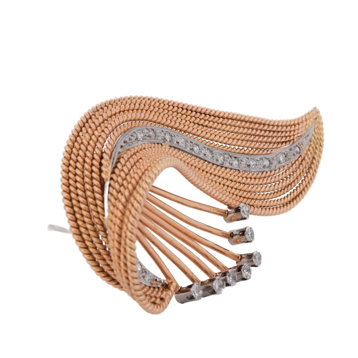 Broce Clip en or jaune et diamants - Castafiore