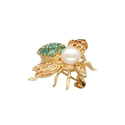 Broche "Abeille" Or jaune 18k avec Emeraudes et Perle de culture 1990. - Castafiore
