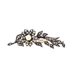 Broche ancienne 19e siècle perles fines et diamants - Castafiore