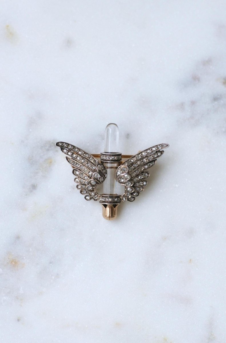 Broche Ancienne Ailes Diamants et Cristal de Roche - Castafiore