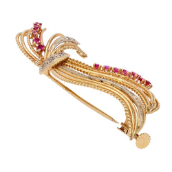 Broche ANCIENNE Ajourée en or jaune diamants et rubis - Castafiore