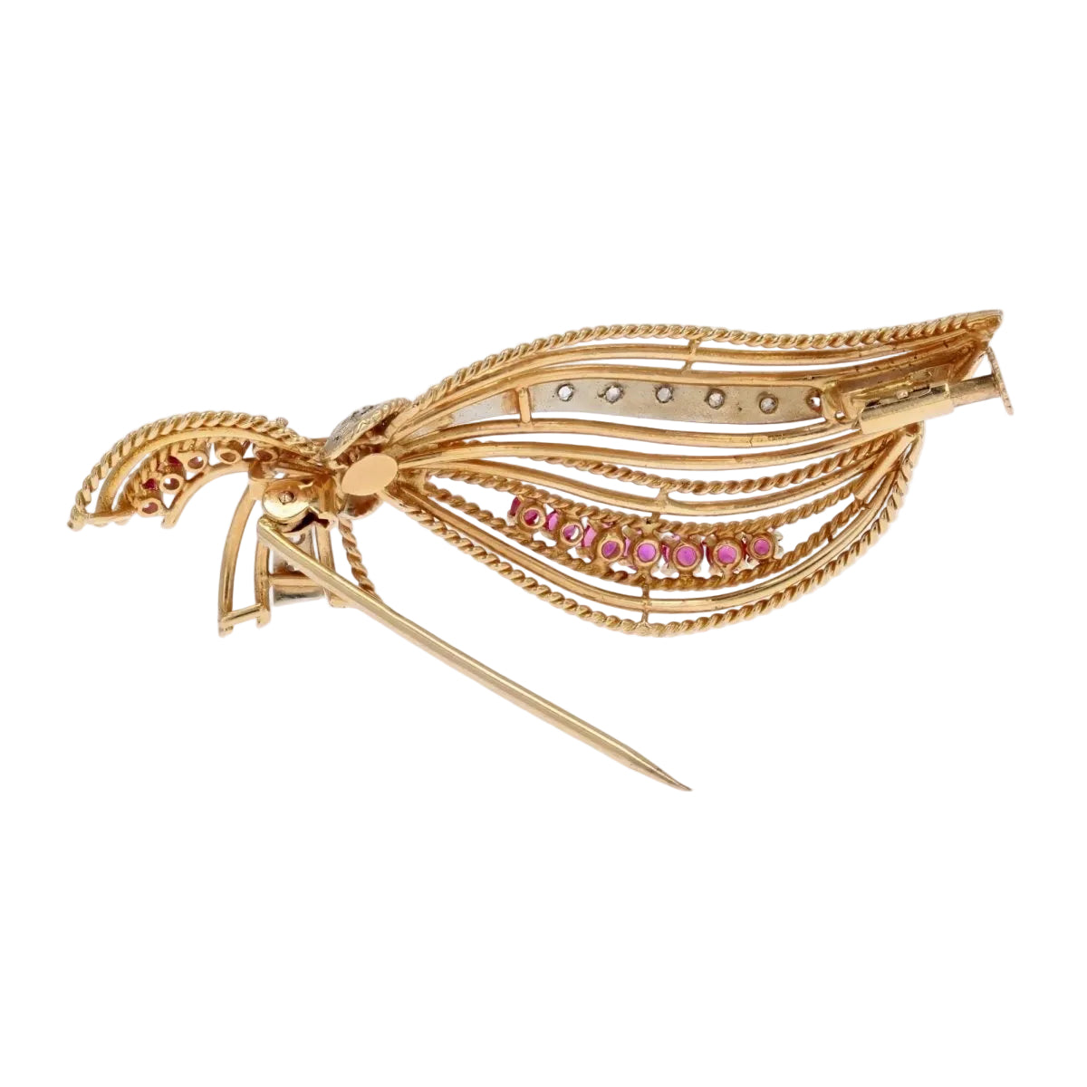 Broche ANCIENNE Ajourée en or jaune diamants et rubis - Castafiore