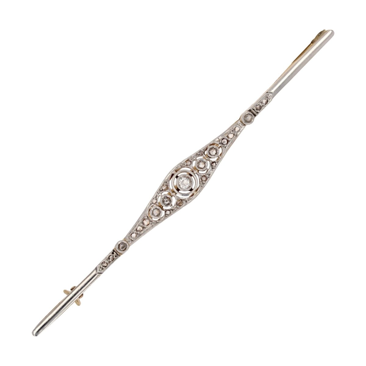 Broche ANCIENNE Barrette en or jaune et platine avec diamants - Castafiore
