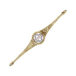 Broche ANCIENNE Barrette en or jaune perle fine et diamants - Castafiore