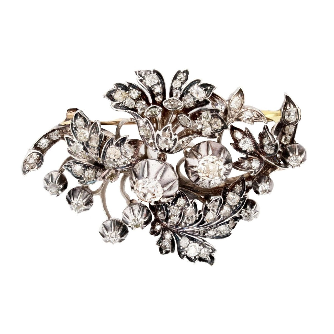Brooch Pin in yellow gold, silver and diamonds – Castafiore