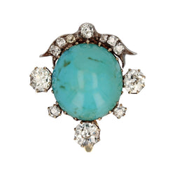 Broche ancienne clip turquoise et diamants - Castafiore