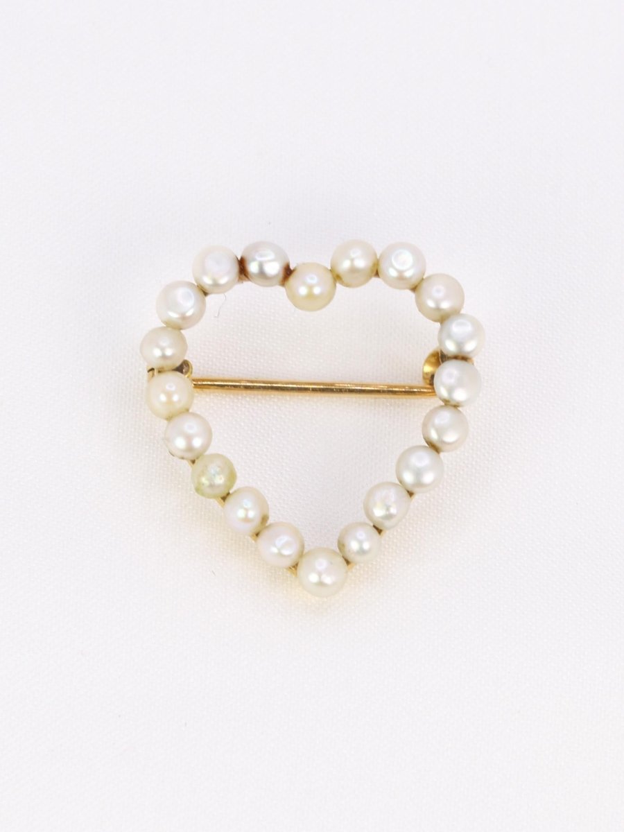 Broche ancienne coeur perles fines or jaune - Castafiore