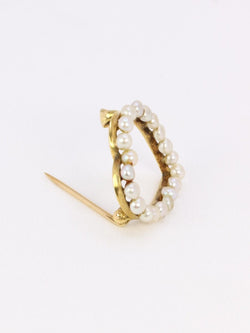 Broche ancienne coeur perles fines or jaune - Castafiore