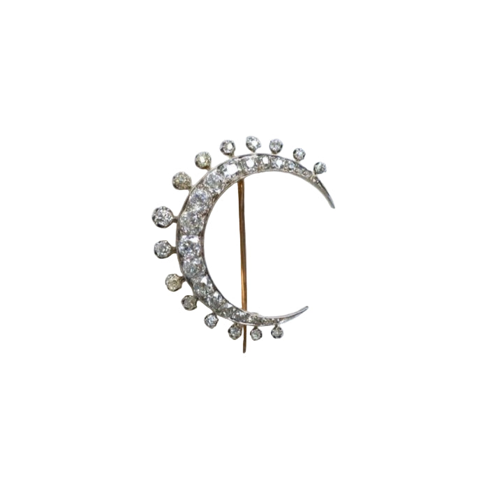 Broche Ancienne Croissant De Lune Diamants - Castafiore