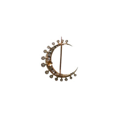 Broche Ancienne Croissant De Lune Diamants - Castafiore