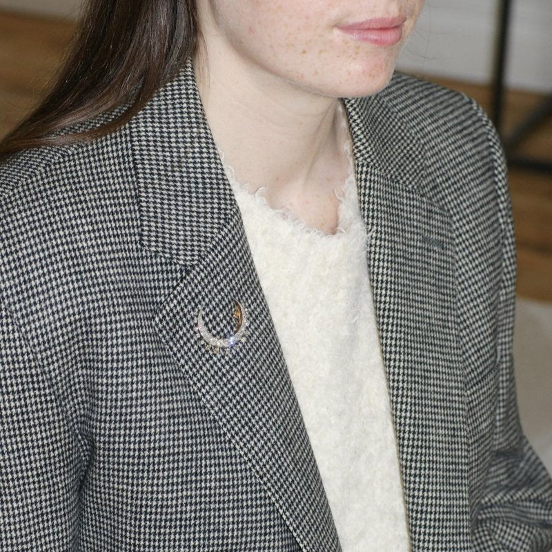 Broche Ancienne Croissant De Lune Diamants - Castafiore