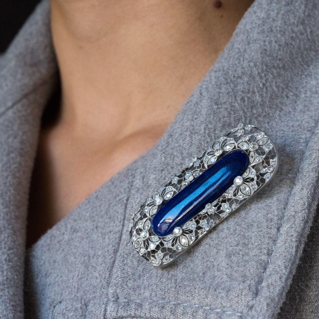 Broche ancienne diamants et lapis lazuli - Castafiore