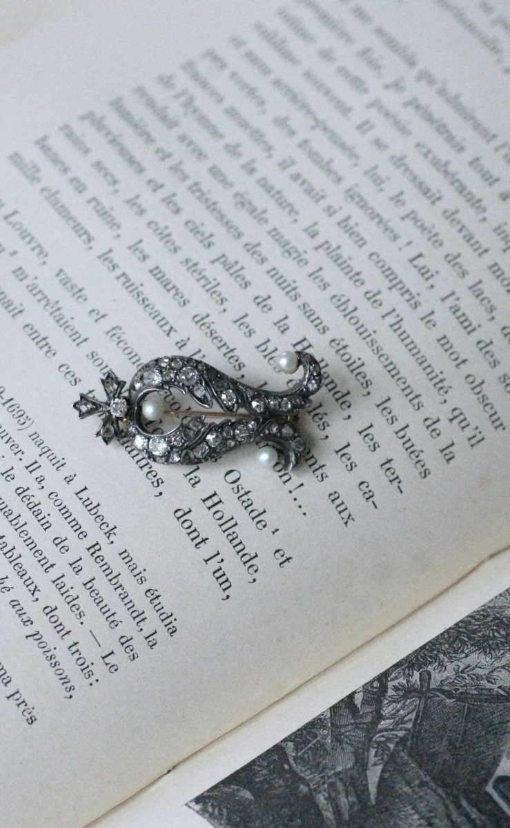 Broche ancienne diamants et perles - Castafiore