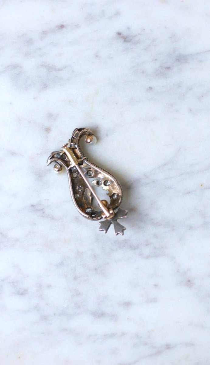 Broche ancienne diamants et perles - Castafiore