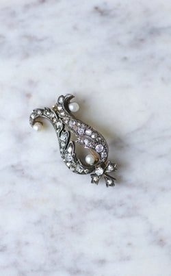 Broche ancienne diamants et perles - Castafiore