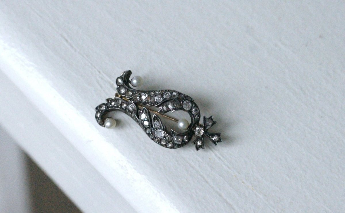 Broche ancienne diamants et perles - Castafiore