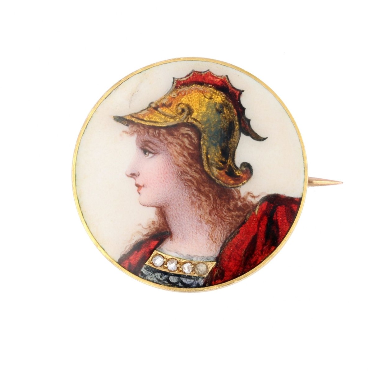 Broche ANCIENNE Émail en or jaune et diamants - Castafiore