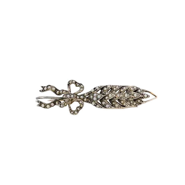 Broche ancienne épi de blé en or, argent et perles fines - Castafiore