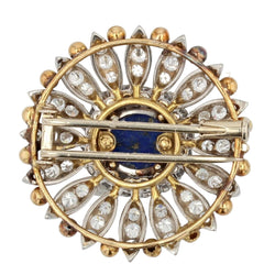 Broche ANCIENNE Fleur en or jaune et platine avec lapis lazuli et diamants - Castafiore