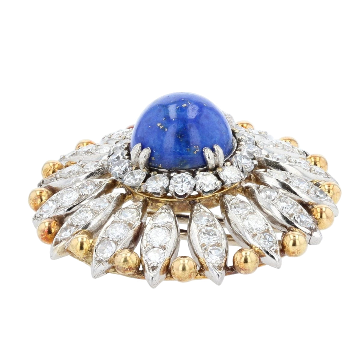 Broche ANCIENNE Fleur en or jaune et platine avec lapis lazuli et diamants - Castafiore