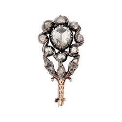 Broche ANCIENNE Fleur en or rose et argent diamants - Castafiore