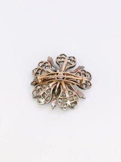 Broche ancienne fleur or argent diamants taille ancienne - Castafiore