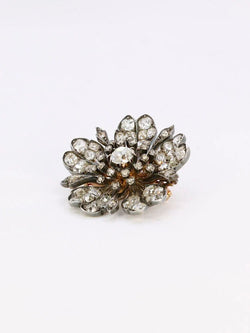Broche ancienne fleur or argent diamants taille ancienne - Castafiore