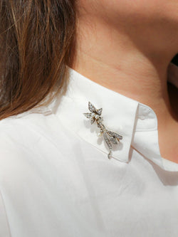 Broche Ancienne Fleur Or Diamants Perles Fines - Castafiore