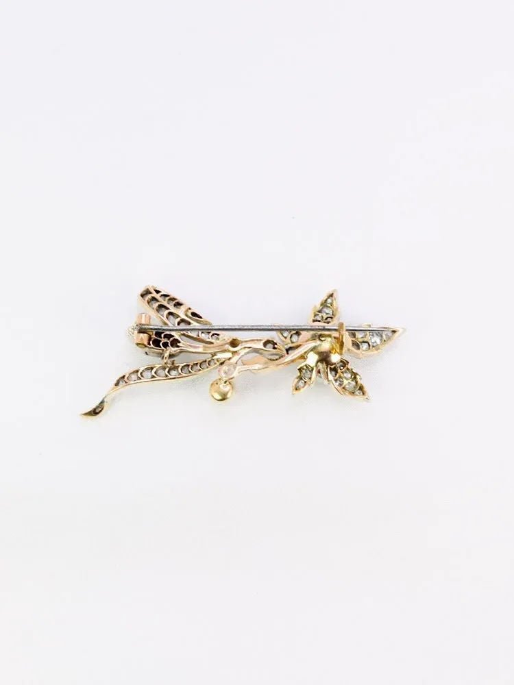 Broche Ancienne Fleur Or Diamants Perles Fines - Castafiore