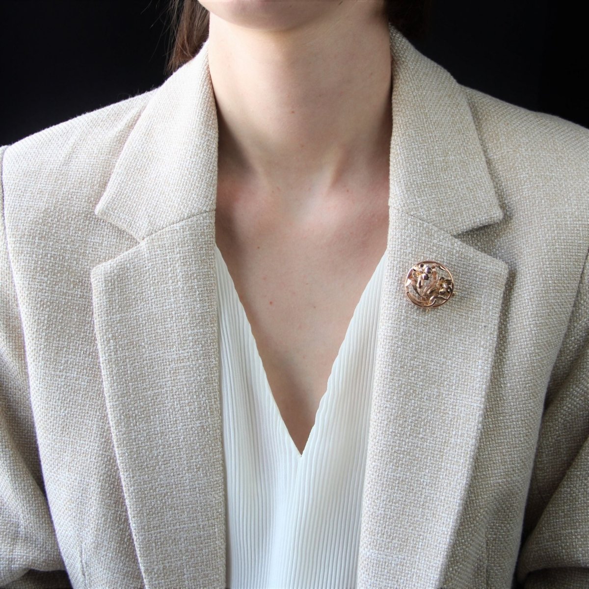 Broche ANCIENNE Fleurs en or rose et diamant - Castafiore