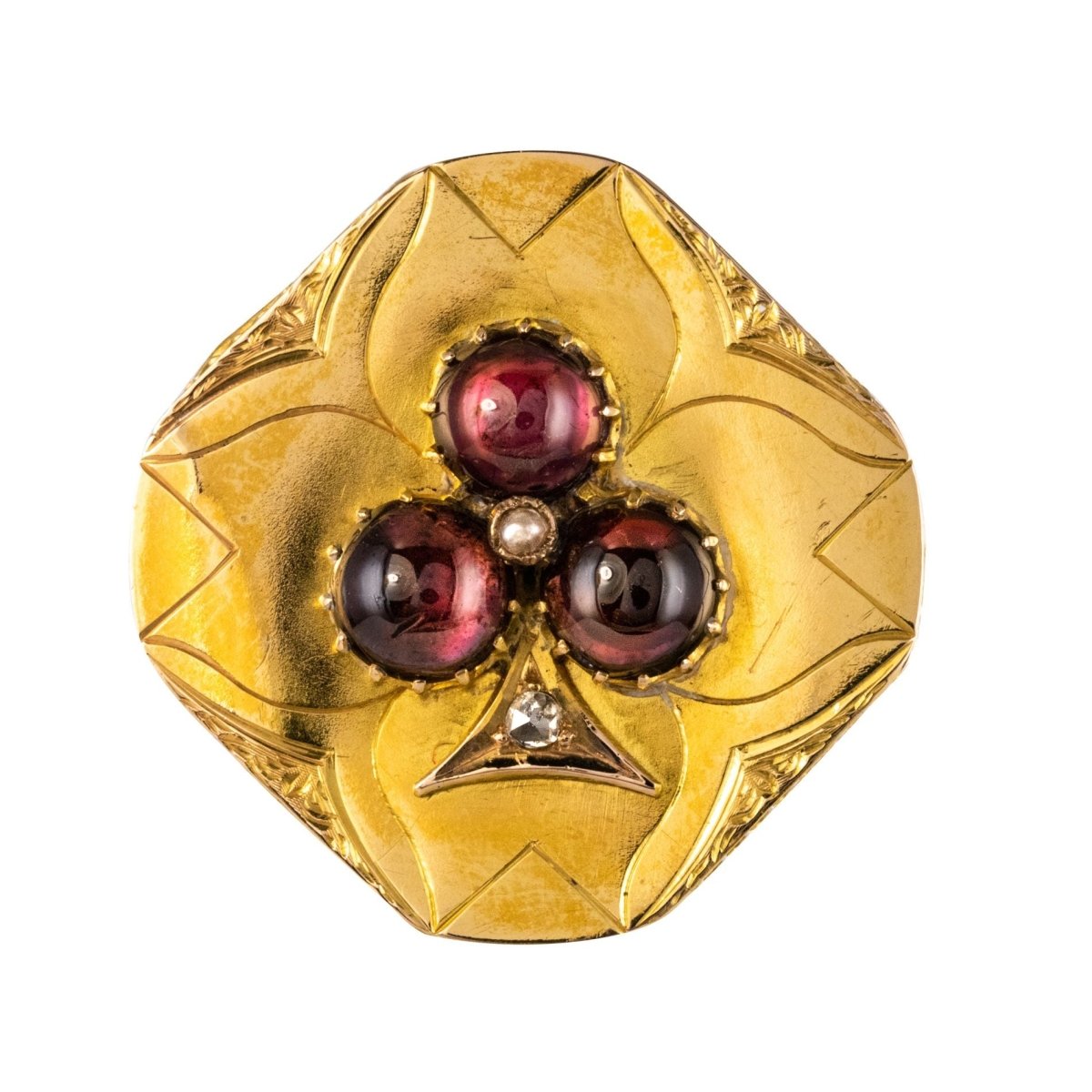 Broche ANCIENNE Grenats cabochons en or jaune - Castafiore