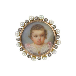 Broche ANCIENNE Miniature en argent et or rose - Castafiore