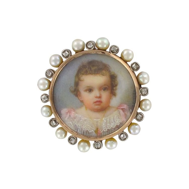 Broche ANCIENNE Miniature en argent et or rose - Castafiore