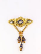 Broche ancienne Napoléon III or perles émail bleu - Castafiore