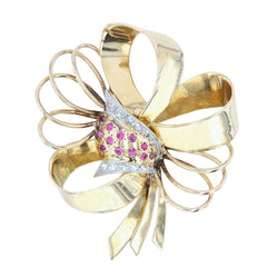 Broche ancienne nud vintage diamants rubis - Castafiore