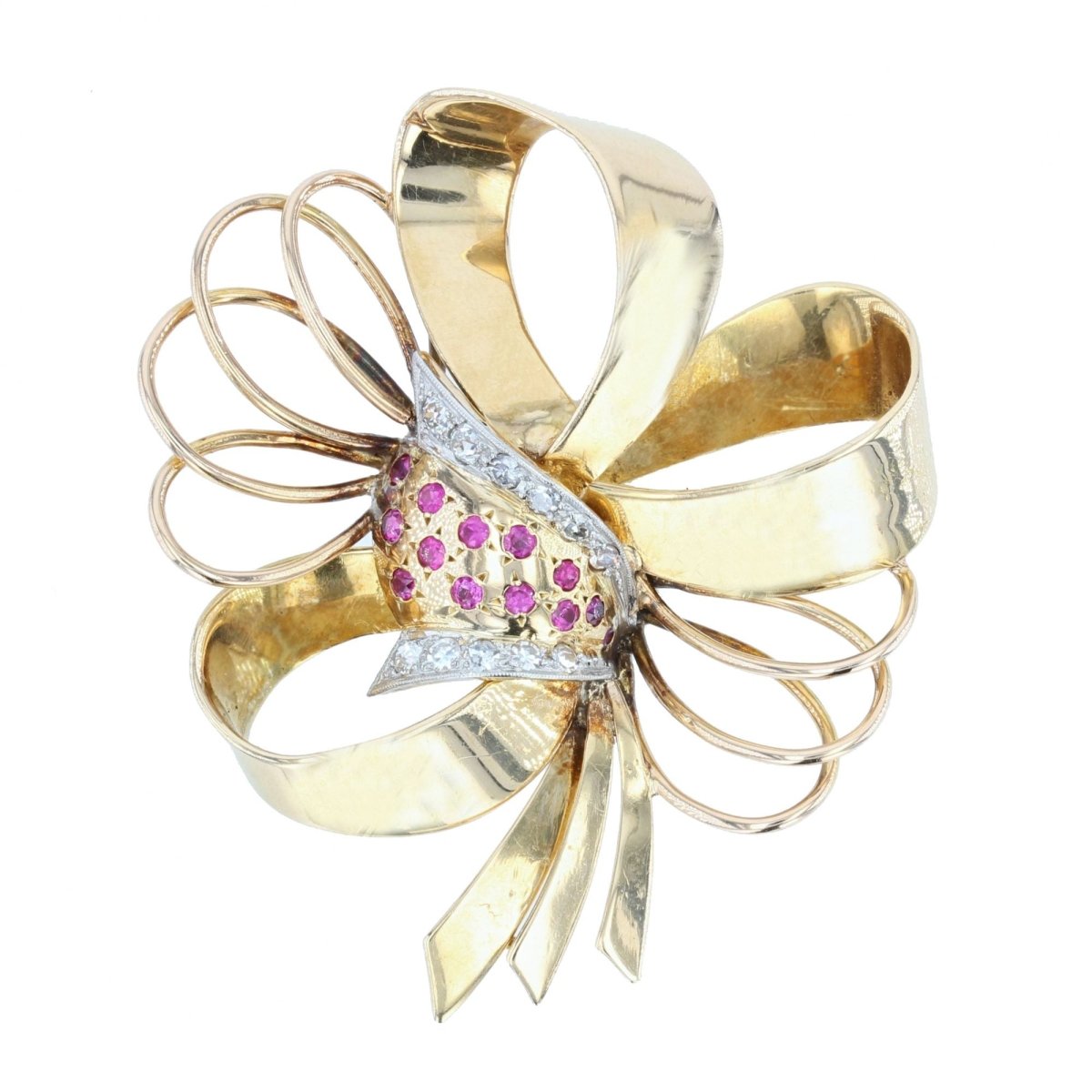 Broche ancienne nud vintage diamants rubis - Castafiore