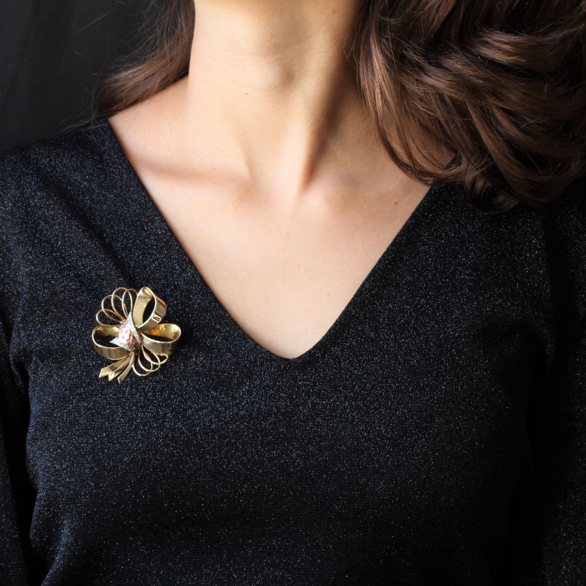 Broche ancienne nud vintage diamants rubis - Castafiore