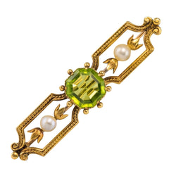 Broche ancienne Péridot Perles fines - Castafiore