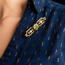 Broche ancienne Péridot Perles fines - Castafiore