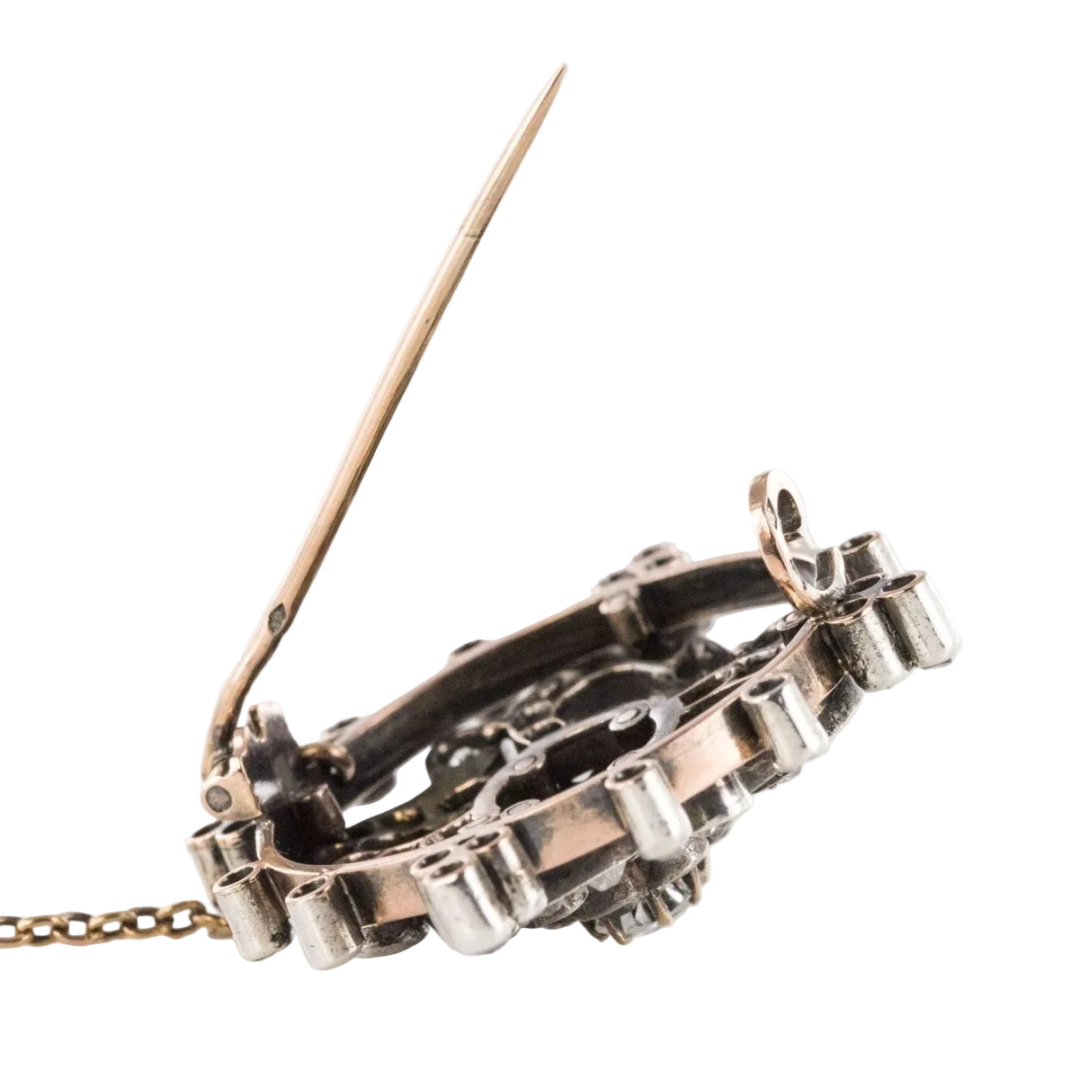 Broche ANCIENNE Ronde en or rose et argent - Castafiore