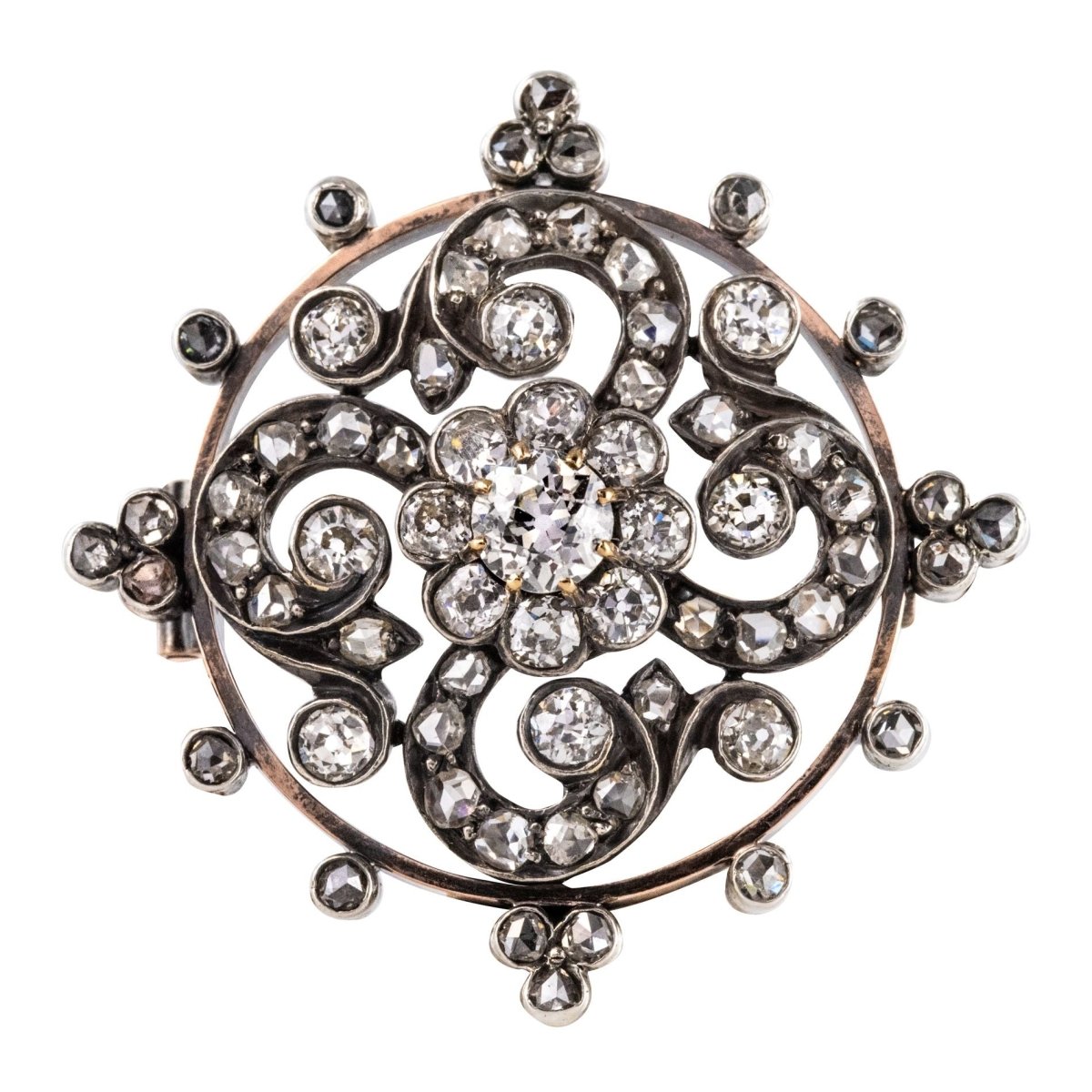 Broche ANCIENNE Ronde en or rose et argent - Castafiore