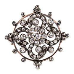 Broche ANCIENNE Ronde en or rose et argent - Castafiore