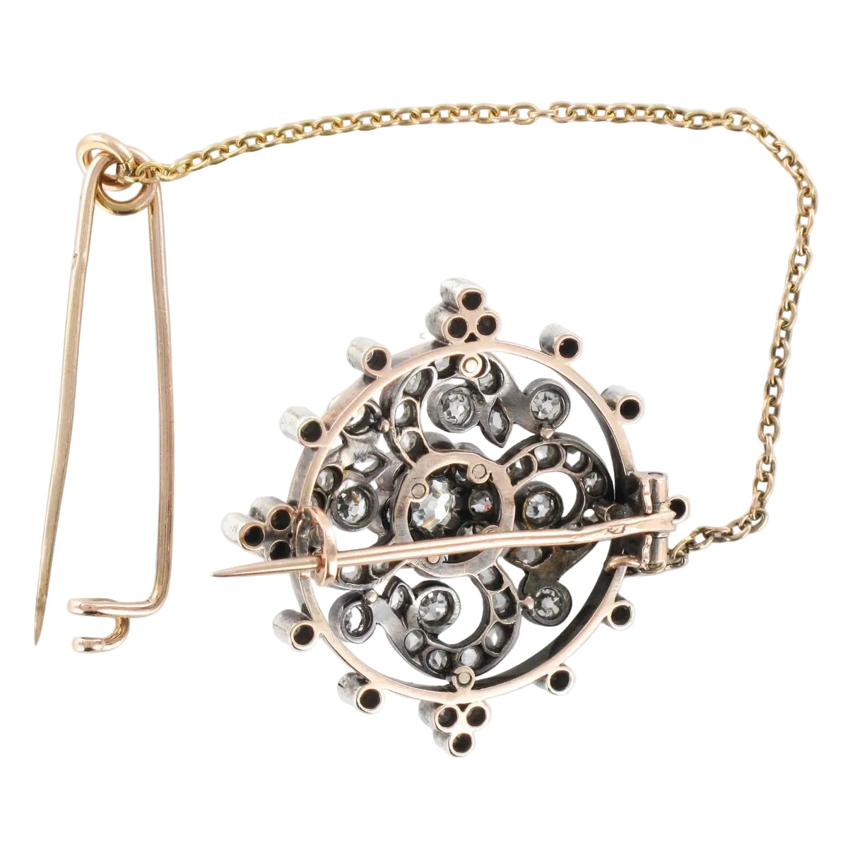 Broche ANCIENNE Ronde en or rose et argent - Castafiore