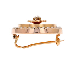 Broche ANCIENNE Ronde en or rose perles fines et diamant - Castafiore