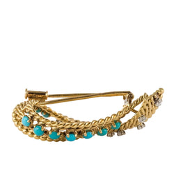 Broche ANCIENNE Ruban en or jaune et turquoises - Castafiore
