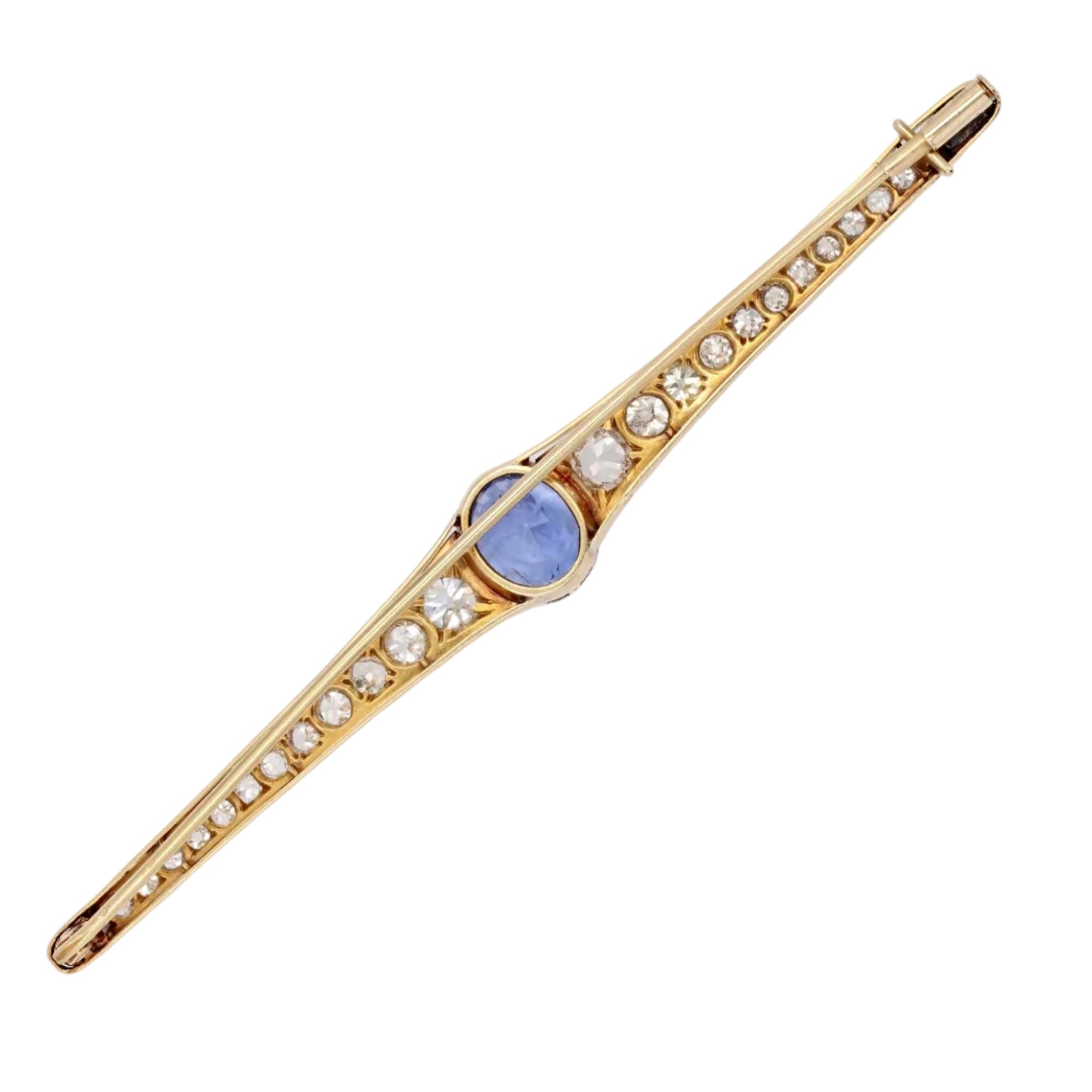 Broche ancienne saphir de ceylan naturel et diamants
