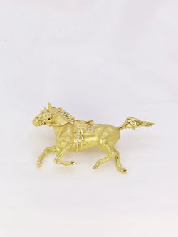 Broche animalière cheval en or jaune et diamants - Castafiore